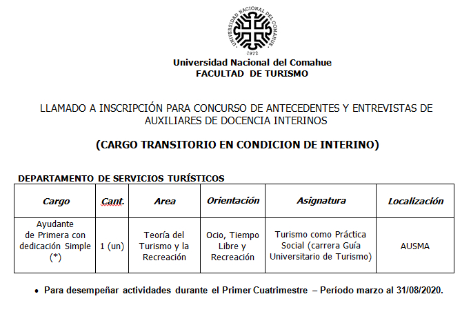 Llamado A Inscripción Para Concurso De Antecedentes Y Entrevista De